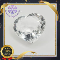 พลอยไวท์ควอตซ์ (Natural White Quartz) 13.51 ct. สีขาวใส รูปร่างหัวใจ ภายในเนื้อพลอยแทบไม่มีตำหนิ ประกายและการเล่นไฟ การันตีพลอยแท้ 100%