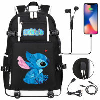 Stitch USB ความจุขนาดใหญ่วัยรุ่นนักเรียน schoolbags ผู้หญิงผู้ชายแล็ปท็อปเดินทางกระเป๋าเป้สะพายหลังเด็กสาวเด็กโรงเรียนกระเป๋าหนังสือ