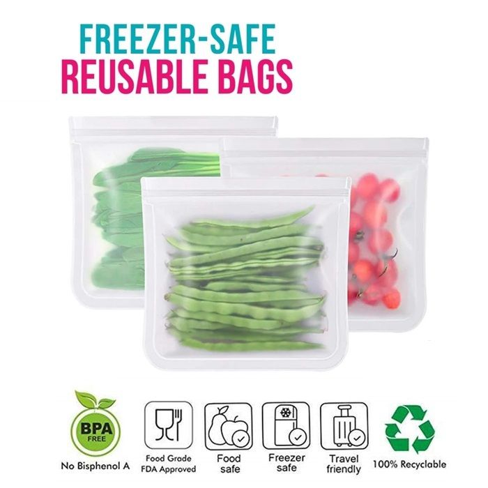 Silicone Food Storage Bag Reusable Stand Up Zip Shut Bag Leakproof