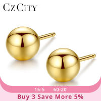 CZCITY Luxury Brand Charm Authentic Pure 18k Yellow Gold Round Bead Ball Stud Earrings For Women Daily Wear Gold Earring Jewelry