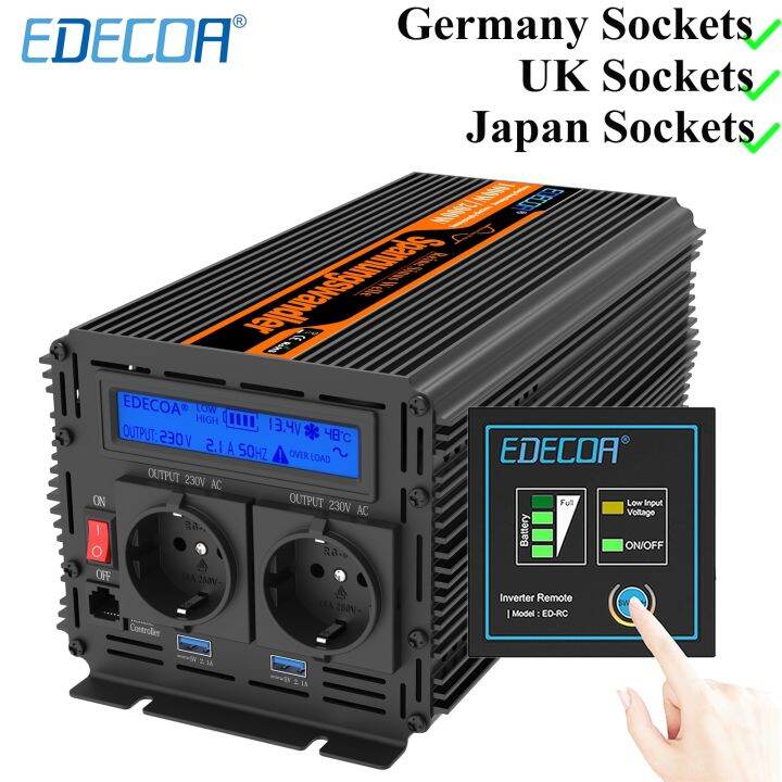 Inverter 12v 230v 1000w Off Grid Power Converter Dc 12v Ac 100v 220v 240v 60hz Edecoa Pure Sine 0195