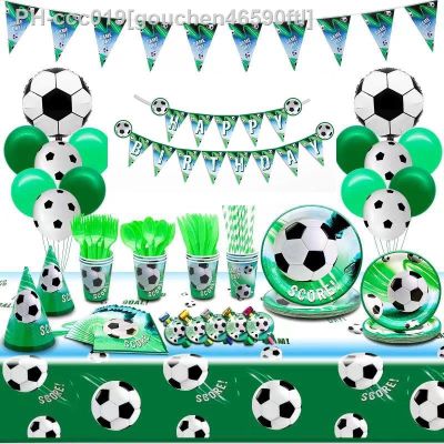 Football Game Day Green Disposable Tableware Supplies Score Plates Cups Napkins Kids Boys Happy Soccer Birthday Party Decoration