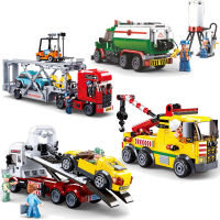 SLUBAN City Maintenance Transporter Tanker Truck Trailer Crane Car MOC Figures Building Blocks Bricks Classic Model Toys For Kid