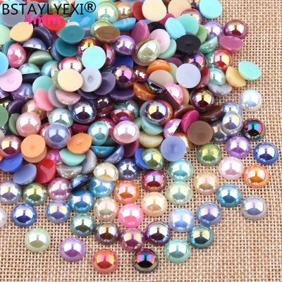 Free shipping 10mm 8mm 6mm 4mm AB Color Imitation Pearls Craft Half Round Flatback Beads Nail DIY Decoration