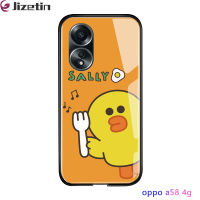 Jizetin OPPO A58 4G หรูหราเป็ดสีเหลืองเล็กการ์ตูนกระต่ายน่ารักออกแบบโดยพรรค Bron Bear เคสมันวาวปลอกฝาหลังกระจกเทมเปอร์