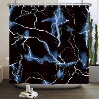 Night Shower Curtain Lightning Strike Thunderstorm in The Air at Dark Night Rainy Cloud Waterproof Customable Bathroom Curtain