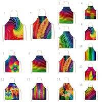 1Pcs Kitchen Apron Rainbow Colorful Geometric Printed Sleeveless Cotton Linen Aprons for Men Women Home Cleaning Tools 55*68cm