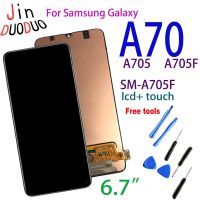 Amoled เหมาะสำหรับ Samsung Galaxy A705หน้าจอดิจิตอลสัมผัสหน้าจอ LCD เหมาะสำหรับ Samsung A70 LCD W กรอบสำรอง SM-A705F A705FN A705FD