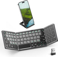 Artciety Foldable Bluetooth Keyboard, Folding Portable Wireless Keyboard with Touchpad Numeric Keypad, Travel Pocket Keyboard for MacOS Windows Android iOS (Bluetooth 5.1x2+2.4G) Grey