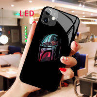 Star Wars Boba Fett Luminous กระจกนิรภัยสำหรับ Apple 12 11 Pro Max XS Mini ป้องกัน LED Backlight Cool Cover