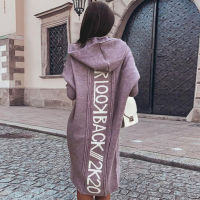 Knitted Cardigan Women Hooded Letter Print Loose Sweaters Mid-length Full Sleeves Autumn Korean Fashion New Streetwear for Women