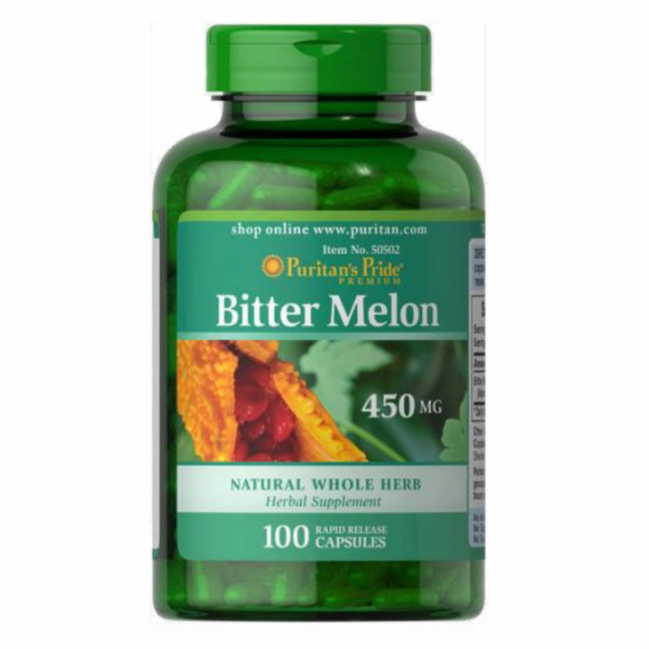 ตรงปก ของแท้ นำเข้า USA Puritans Pride Bitter Melon 450 mg 100 Capsules Control Blood Sugar แตงขม ควบคุมน้ำตาลในเลือด สหรัฐอเมริกา