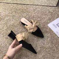 Xiao Xiangfeng Sandal Slippers Womens Shoes 2023 And Outerwear Bow Baotou Medium Heel Internet Half Drag