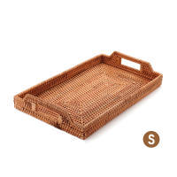 Rattan Woven Serving Trays With Handle Rectangle Handmade Woven Tray Snack Plate Rattan Woven Basket Fruit Snack Display Tray