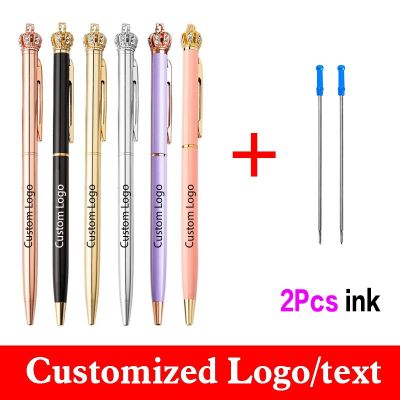 3pcs/set Small Crown Pen Get 2 Ink Custom Logo Gift Pen Metal Ballpoint Pen Stationery Wholesale School Supplies Lettering Name Pens