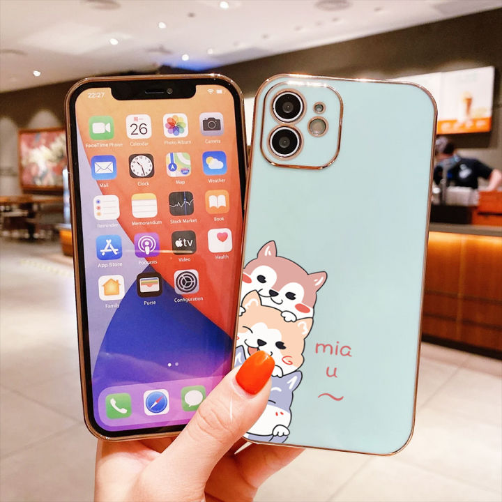 hontinga-เคสโทรศัพท์-iphone-6-6s-7-8-plus-se-2020-x-xr-xs-max-เคสโทรศัพท์สี่เหลี่ยม-tpu-นิ่มเคลือบโครเมียมหรูหราลายการ์ตูนสุนัขน่ารักป้องกันกล้องสำหรับเด็กผู้หญิง