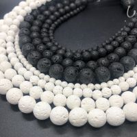 6/8/10/12MM Natural Black White Volcanic Lava Stone Spacer Rock Round Loose Beads For Jewelry making DIY Bracelet Wholesale