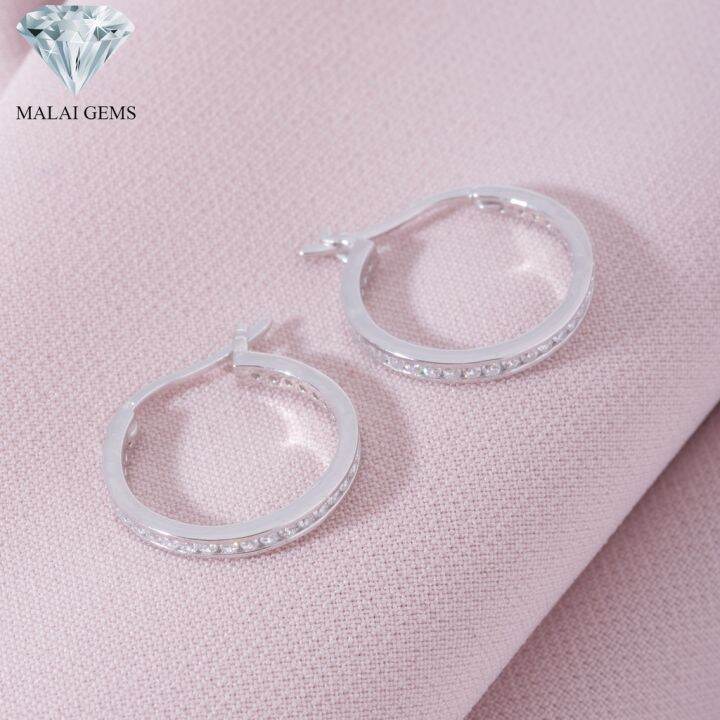 malai-gems-ต่างหูเพชร-เงินแท้-silver-925-เพชรสวิส-cz-เคลือบทองคำขาว-รุ่น295-ek0013-18mm-แถมกล่อง-ต่างหูcz-ต่างหูเงินแท