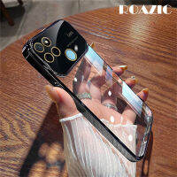 ROAZIC เคสฟิล์มเลนส์สำหรับ Realme C21Y C25Y เคสใส่โทรศัพท์ชุบด้วยไฟฟ้ามุมมองขนาดใหญ่กันกระแทก TPU เนื้อนิ่มโปร่งใสบางเฉียบ C01-2ฝาหลัง