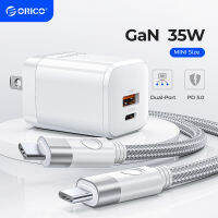 Orico 35W GaN พอร์ตชาร์จคู่ชาร์จเร็ว Type C PD ที่ชาร์จความเร็วสูงเดินทางแบบพกพาเครื่องชาร์จ USB ติดผนัง