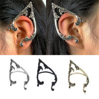 Silver-colored Statement Ear Cuffs Punk-inspired Clip-on Earrings Gothic Demon Elf Wing Ear Clips Clip Earrings For Women Halloween Jewelry Punk Party Gift