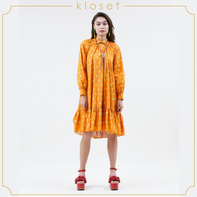 KLOSET  Chilli Print Button Up Dress (SS21-D011) เดรสแขนยาว เดรสผ้าพิมพ์ เดรสคอปก เดรสผู้หญิง เดรสแฟชั่น