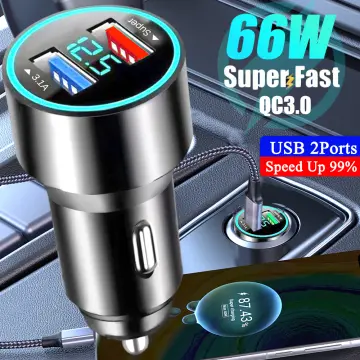 Dual USB Car Charger Adapter LED Display Fast Charging for iPhone and  Samsung