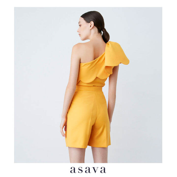 asava-ss22-scallop-draped-blouse-เสื้อผู้หญิง-อาซาว่า-ไหล่เดียวแต่งเดรป-ชายฉลุ