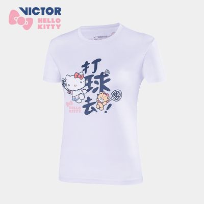 Victory VICTOR Victor HELLO KITTY ชุดกีฬาแบดมินตันเสื้อยืดกระโปรงแขนสั้นทันสมัย203 KT202