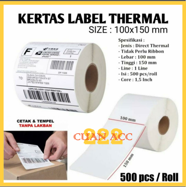 Kertas Thermal Label Sticker 100x150 500pcs Barcode Ukuran A6 Lazada Indonesia 3923