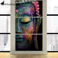 ZZYYWW HD พิมพ์3ชิ้นผ้าใบ Wall Art บทคัดย่อ Zen Buddha Face ภาพวาด Modular Wall Art ผ้าใบ Art Drop Shipping