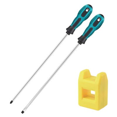 PENGGONG 2Pcs 12 Inch Long Slotted and Phillips Screwdriver Set Magnetic Screwdriver with Rubber Handle