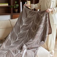 Nordic Art Jacquard Leaf Knitted Blanket Thread Rug Norwegian Designer Sofa Decorative Blanket Cover Nap Soft Bedspread Shawl