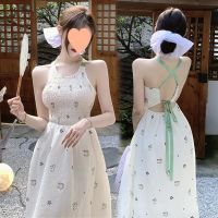 Seaside on French broken beautiful condole belt dress female senior summer feeling backless dress show thin waist skirt