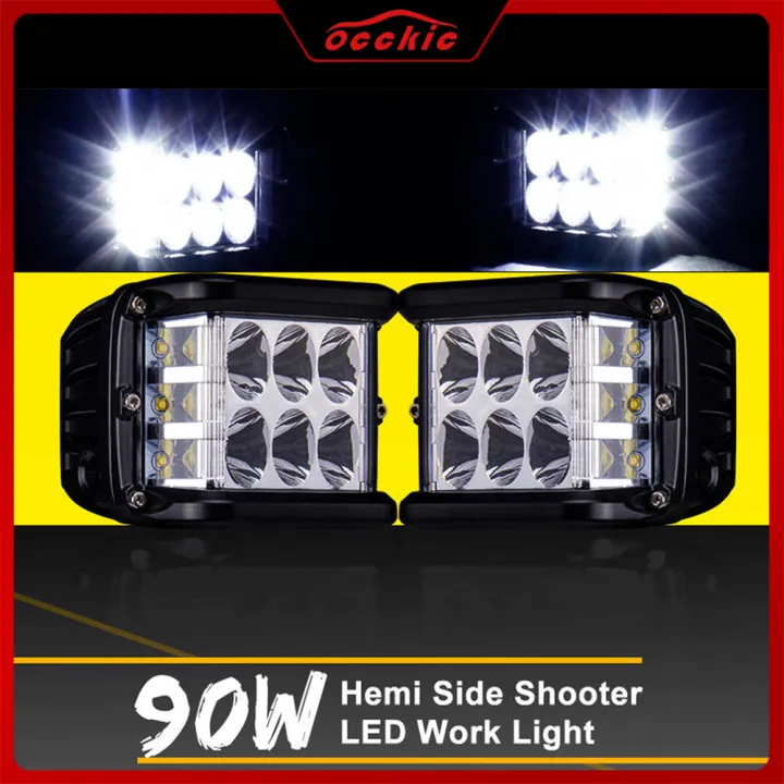 occkic 4'' 90W Side Shooter Work Cube LED Light Bar Spot Flood Driving ...