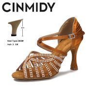 CINMIDY Latin Dance Shoes Women Tango Rumba Samba Rhinestones Party Wedding Sandals Ballroom Dancing Shoes Waltz  Dance Heels