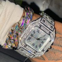 2022 Full Iced Out Watch Mens Cuban Link Chain Bracelet watch Bling Jewelry for Men Big Gold Chains Hip Hop Men Watch Set