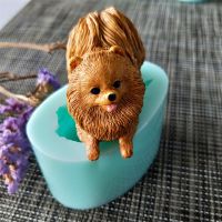 ☄◇ 3D Pomeranian Silicone Mould Cute Dog Candle Mold Fondant Cake Moulds Chocolate Cake Tools Baking Accessories Candle Making DIY