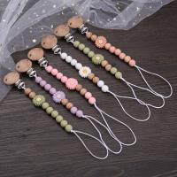 Baby Wooden Dummy Holder Clip Handmade Flowers  Silicone Beaded Soother Chain For Teether Nursing Toys Baby Pacifier Accessory Clips Pins Tacks