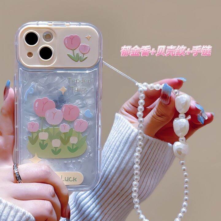 เคสโทรศัพท์มือถือ-กันกระแทก-ลายดอกทิวลิป-พร้อมกระจก-สําหรับ-iphone-12-13-14-7-8-se2020-xr-xs