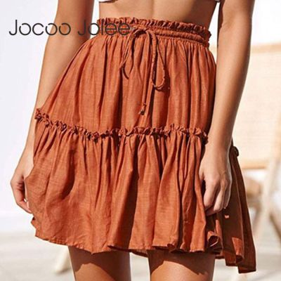 【CC】№  Jocoo Jolee Short Skirts Ruffled Skirt with Sashes Boho Pleated A Beach Wear