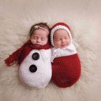 、‘】【= Newborn Photography Props Wrap Christmas Snowman Crochet Sleeping Bag With Scarf Hat Picture Clothing Ing Styling Supplies