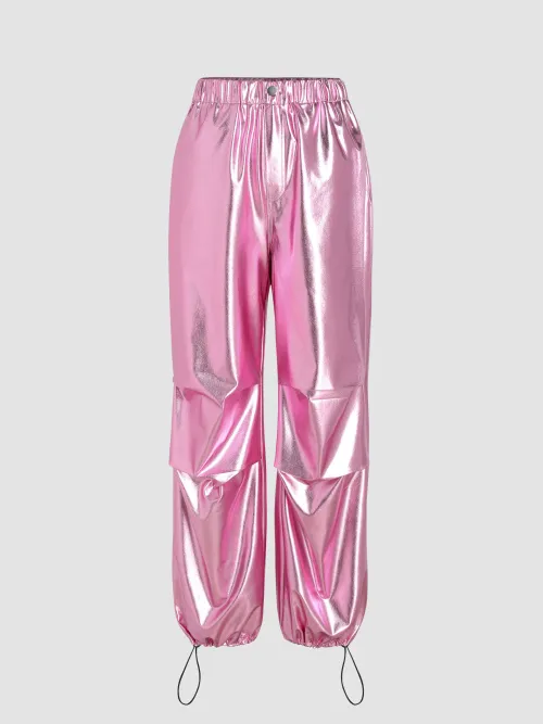 Cider Metallic Solid Parachute Pants กางเกงวอร์มขายาวผู้หญิง กางเกงคาร์