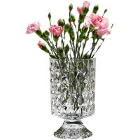 [COD] Internet celebrity simple embossed light luxury European transparent vase high foot flower arrangement flowers hydroponic desktop bedside