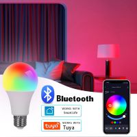 15W E27 RGB หลอดไฟ LED บลูทูธ 4.0 Tuya สมาร์ทโคมไฟเปลี่ยนสีหรี่แสงได้ Home Hotel Bar ตกแต่งห้องนอน AC85-265V-TIOH MALL