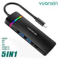 YUANXIN RGB เครื่องอ่านสายเคเบิลเชื่อมต่อHDTV 8-In-1 Type C ใช้ได้ฮับ USB 3.0 PD 60W RJ45เครื่องอ่านการ์ดความจำแท่นวางมือถือแล็ปท็อปสำหรับ MacBook Pro M2