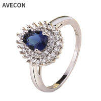 AVECON แหวนเพชรแฟชั่นสตรี,แหวนแซฟไฟร์รูปลูกแพร์ชุบเงิน925สุดสร้างสรรค์