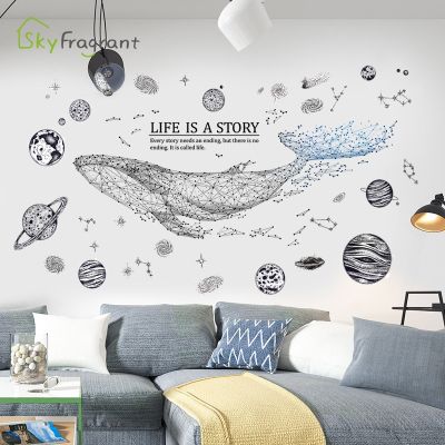Creative Geometric Whale Wall Stickers Living Room Sofa Background Wall Decor Bedroom Self-adhesive Sticker Home Decoration