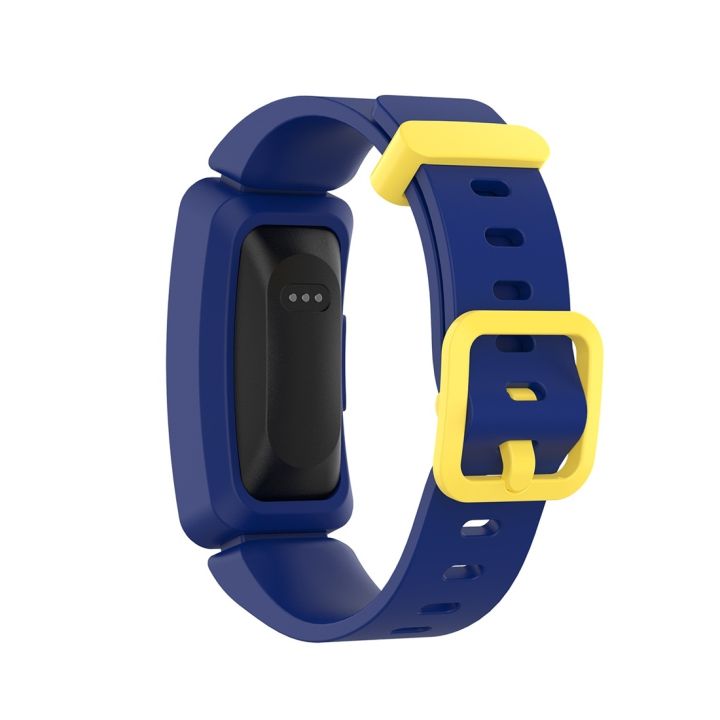 สำหรับ-fitbit-inspire-hr-ace-2นาฬิกาสมาร์ทซิลิโคนสายนาฬิกาข้อมือ-สีน้ำเงิน-หัวเข็มขัดสีเหลือง