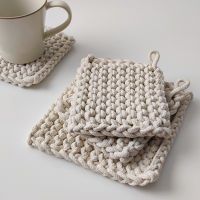 Cuife Nordic Ins Square Crochet Cotton Coasters Kitchen Drink Coffee Cup Coaster Dining Table Decoration Heat Resistant Mat